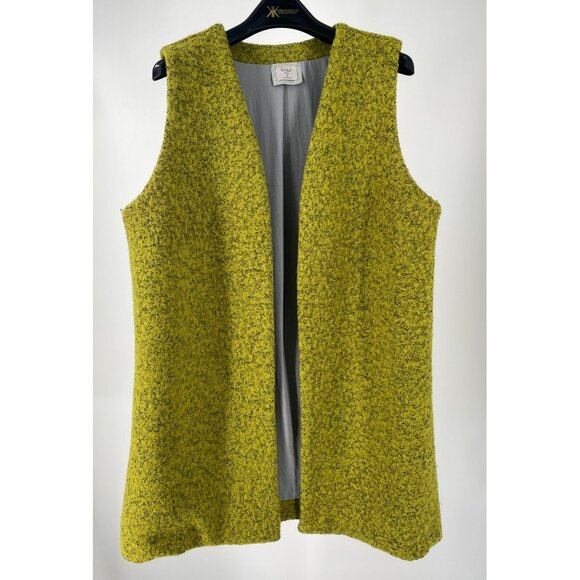 Chalet Women's Open Front Vest Size L Lime Textured Wool Blend Longline Sleevele - Picture 3 of 10